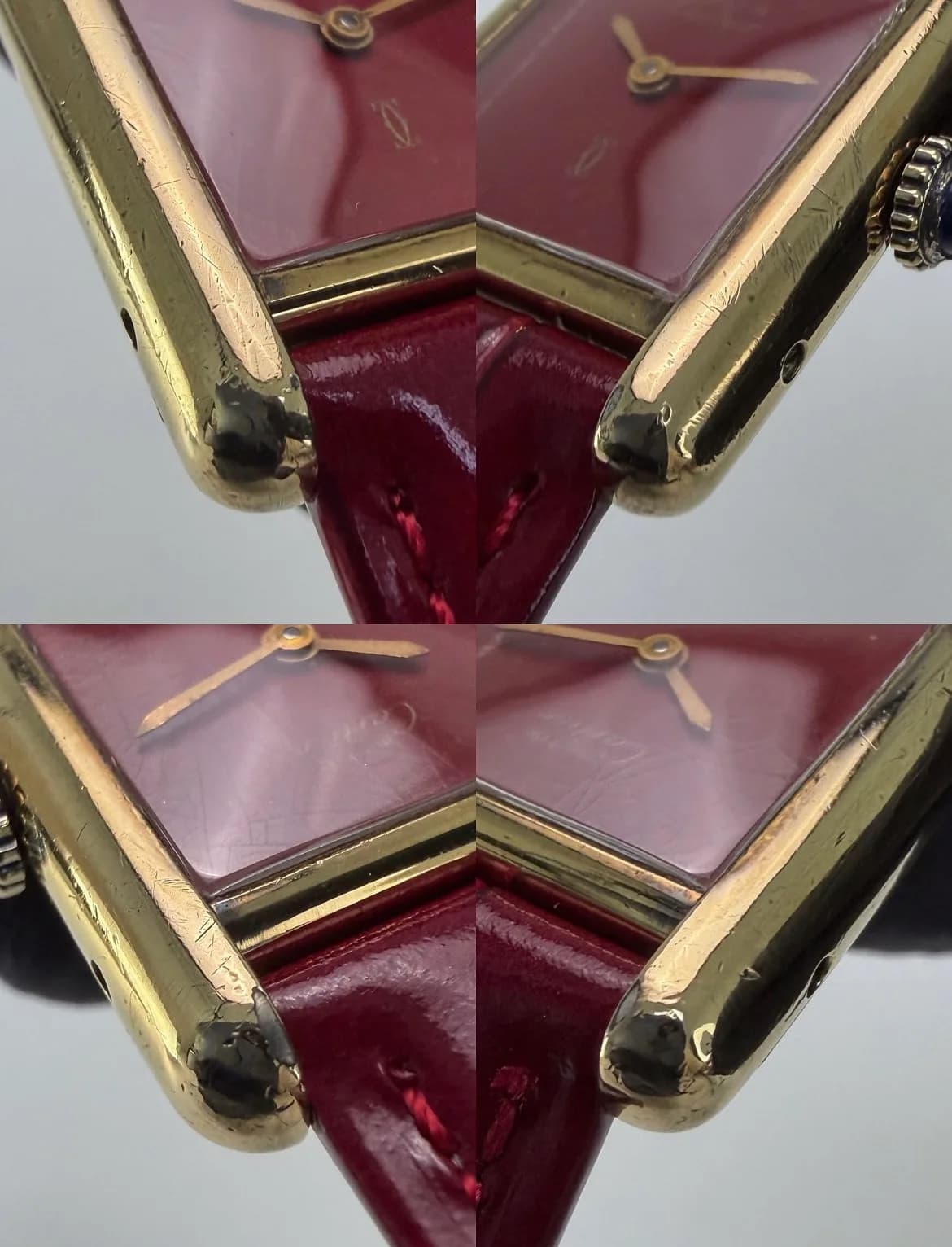 1980s 20x28mm Cartier Must de Tank Vermeil Burgundy Spider Dial Cal.78-1 Manual Winding Watch Only — image 8