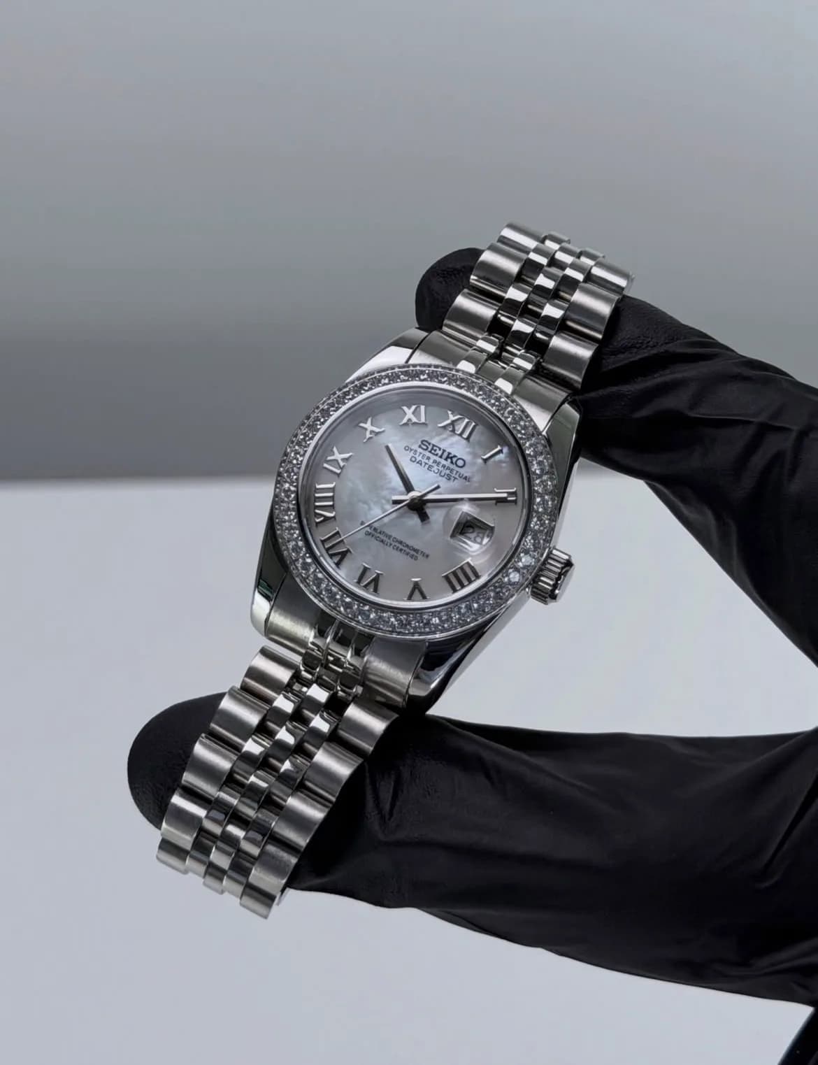 Custom S. Mod 31mm White MOP Roman Diamond Datejust Automatic Watch — image 2