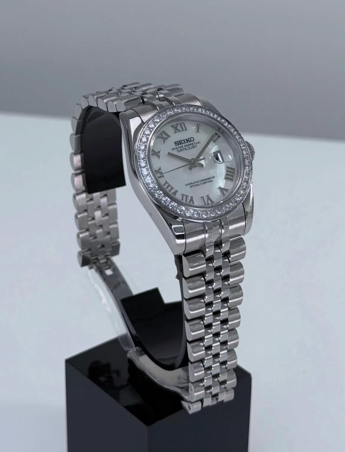 Custom S. Mod 31mm White MOP Roman Diamond Datejust Automatic Watch — image 3