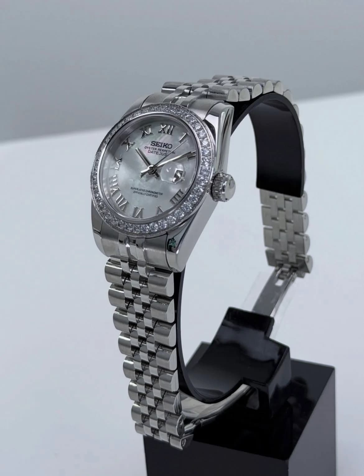 Custom S. Mod 31mm White MOP Roman Diamond Datejust Automatic Watch — image 4