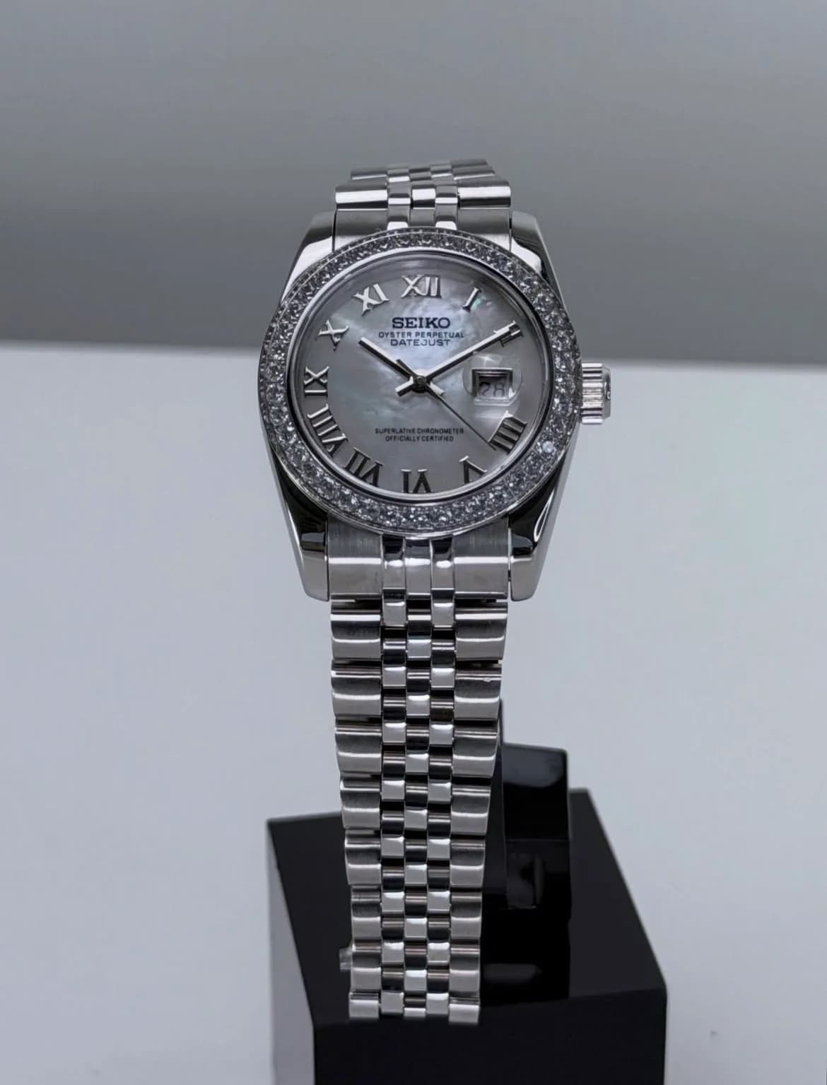 Custom S. Mod 31mm White MOP Roman Diamond Datejust Automatic Watch — image 5