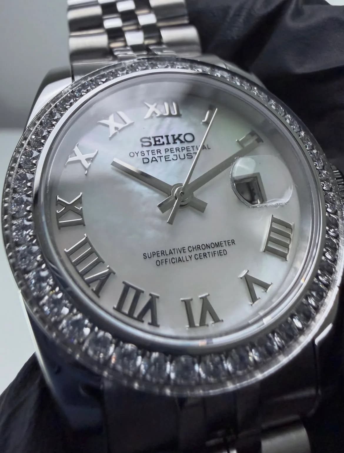 Custom S. Mod 31mm White MOP Roman Diamond Datejust Automatic Watch — image 6