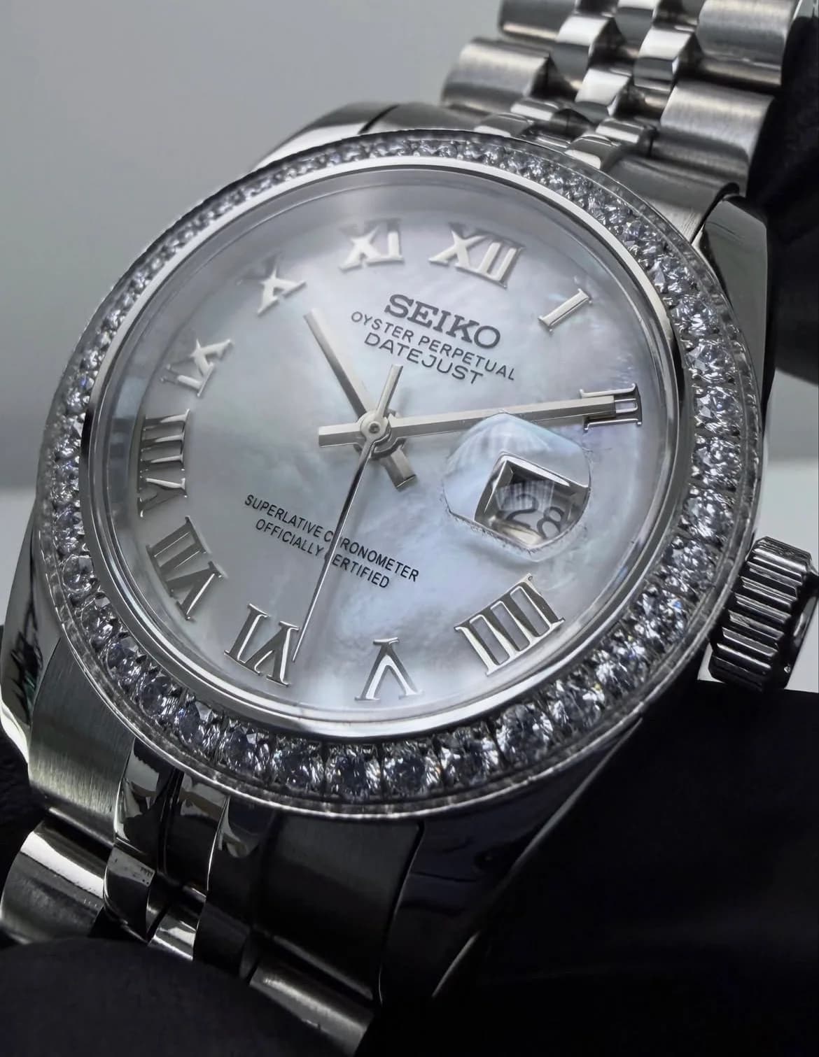 Custom S. Mod 31mm White MOP Roman Diamond Datejust Automatic Watch — image 7
