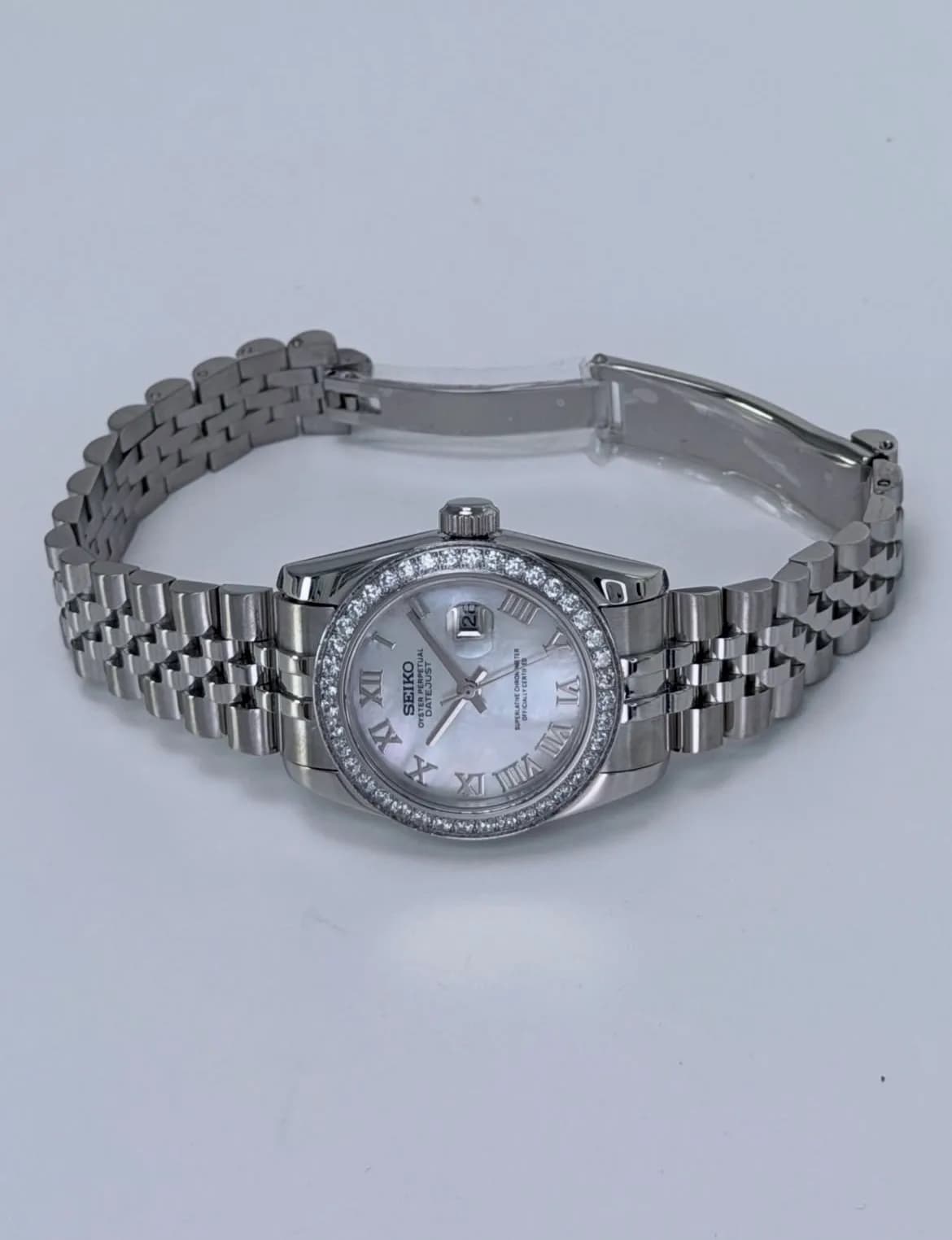 Custom S. Mod 31mm White MOP Roman Diamond Datejust Automatic Watch — image 8