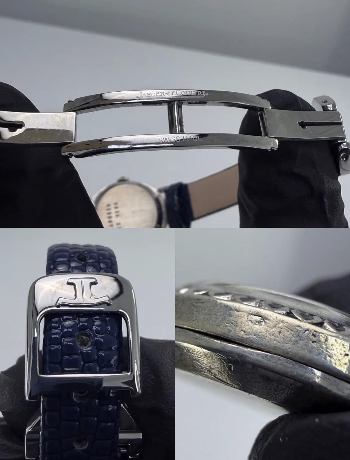 1970s 23mm Jaeger-LeCoultre JLC Sterling Silver Oval Ribbon Bezel Blue Textured Dial ref.9034-32 Cal.818/2 Manual Winding Watch — image 8