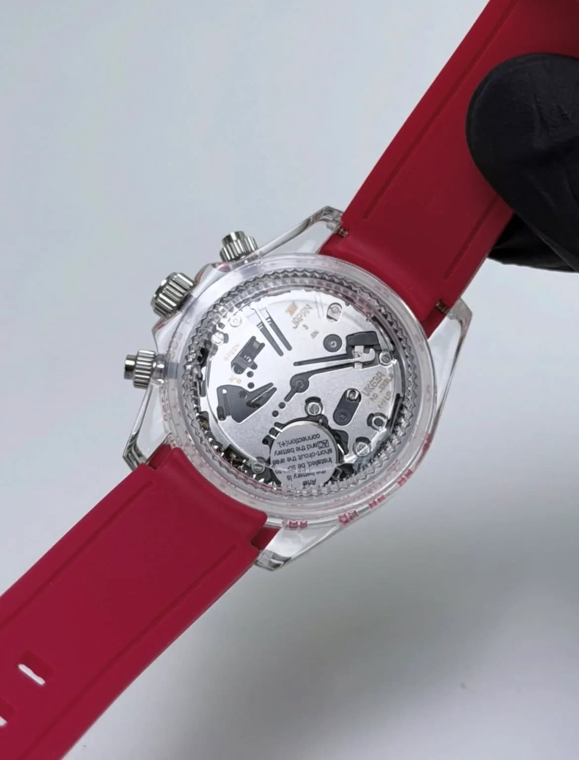 Custom S. Mod 39mm Racing Red Clear Plastic Daytona Quartz Chronograph  — image 8