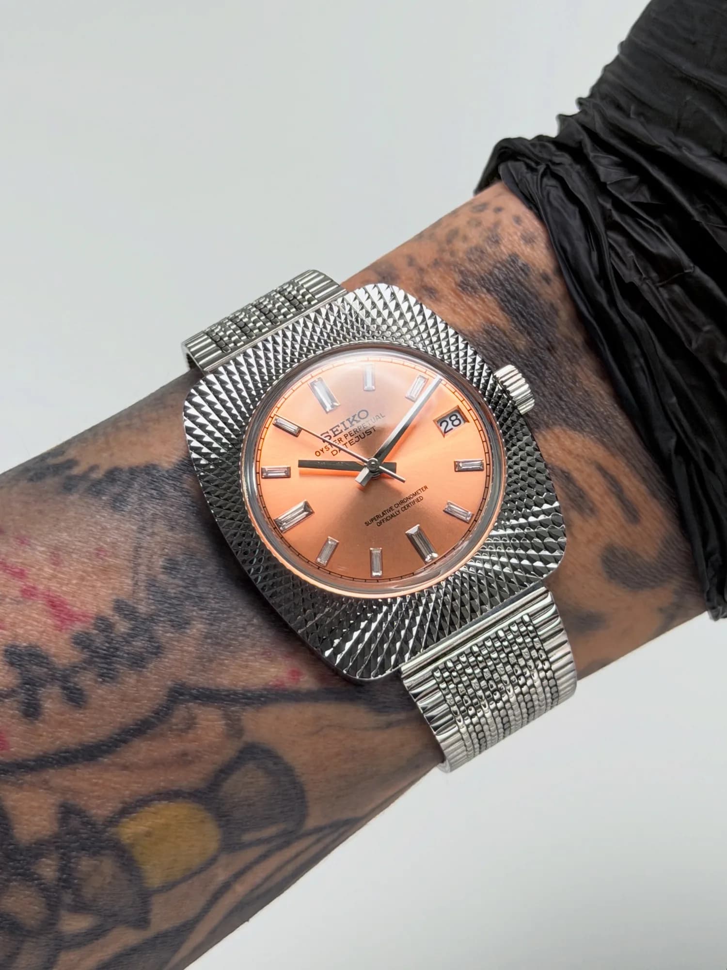 Custom S. Mod 36.5mm Clous de Paris Guilloche Salmon Diamond Datejust Automatic Watch  — image 1
