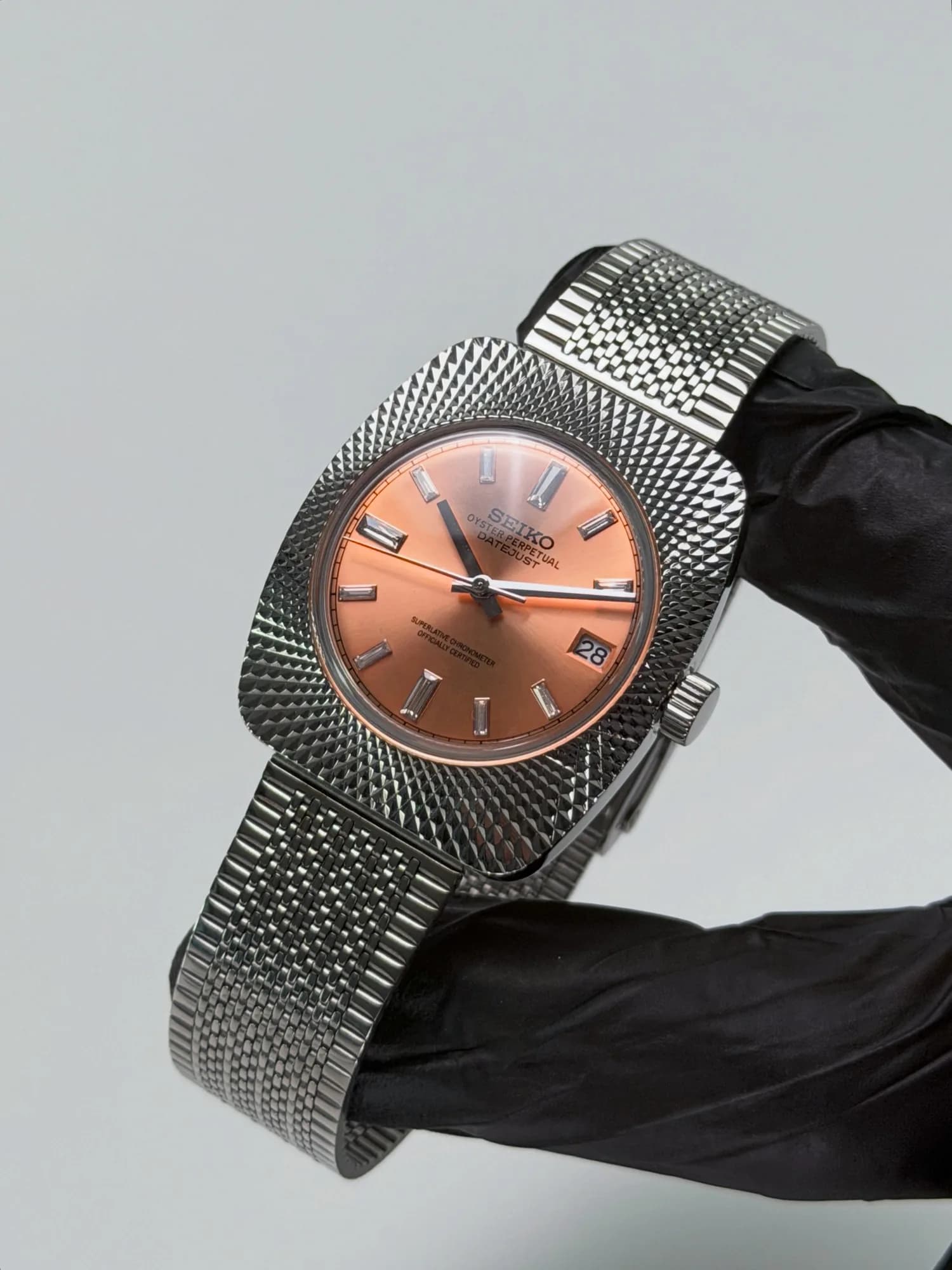 Custom S. Mod 36.5mm Clous de Paris Guilloche Salmon Diamond Datejust Automatic Watch  — image 2