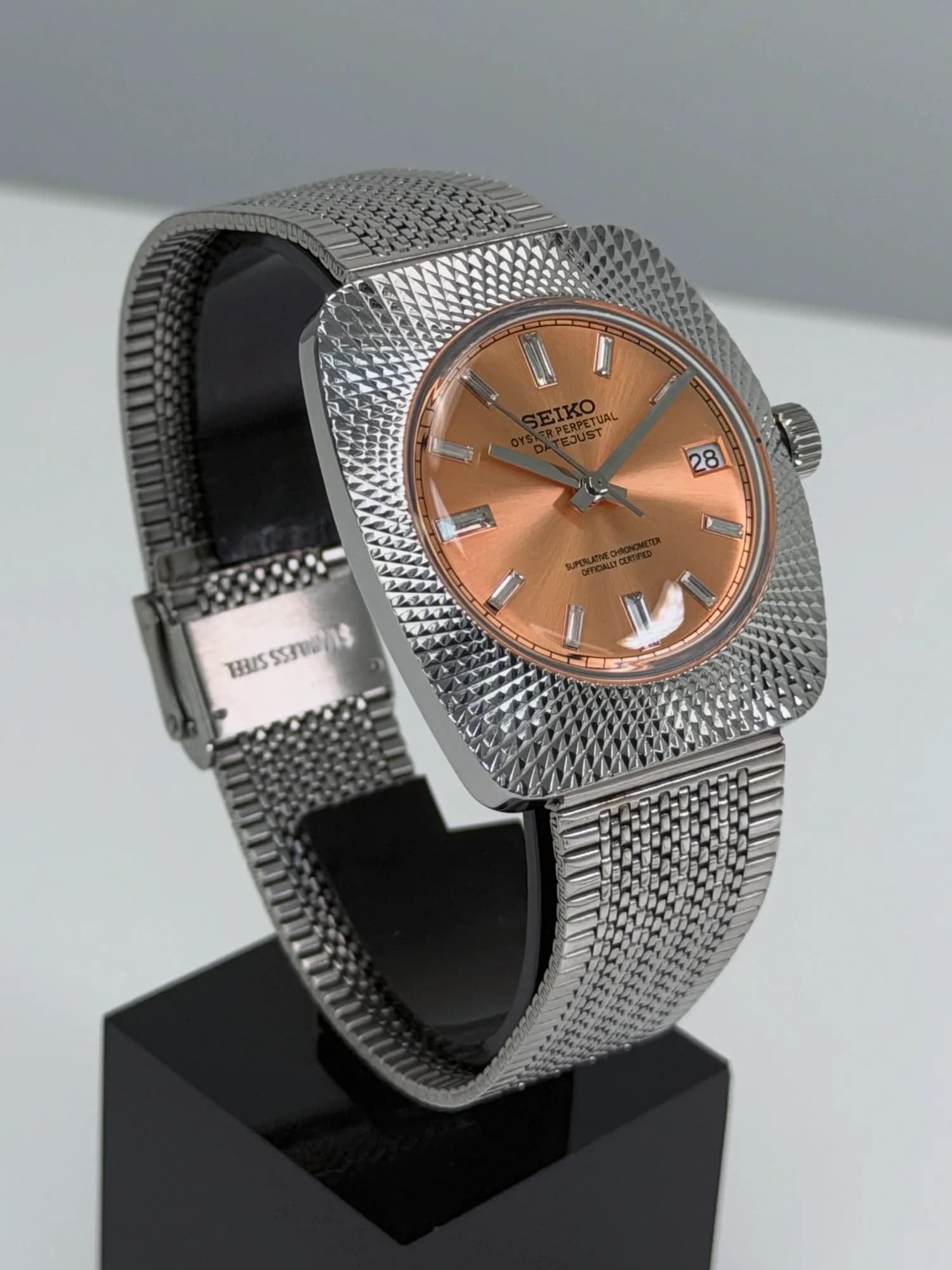Custom S. Mod 36.5mm Clous de Paris Guilloche Salmon Diamond Datejust Automatic Watch  — image 3