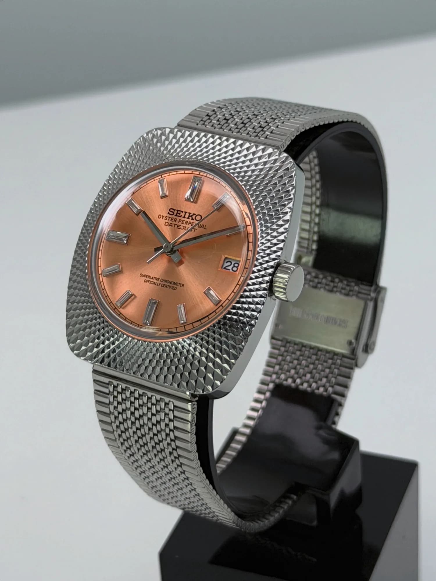 Custom S. Mod 36.5mm Clous de Paris Guilloche Salmon Diamond Datejust Automatic Watch  — image 4