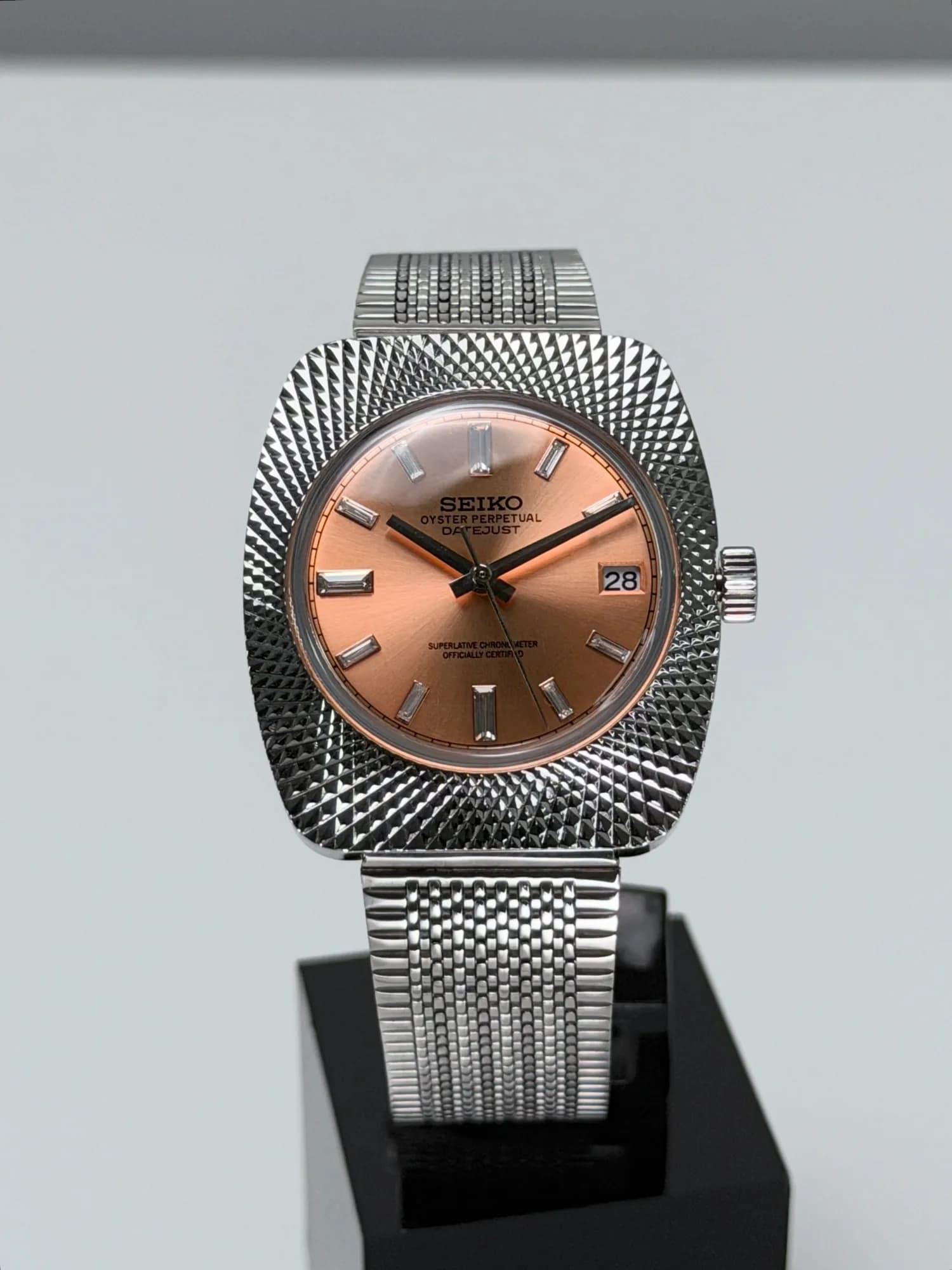 Custom S. Mod 36.5mm Clous de Paris Guilloche Salmon Diamond Datejust Automatic Watch  — image 5