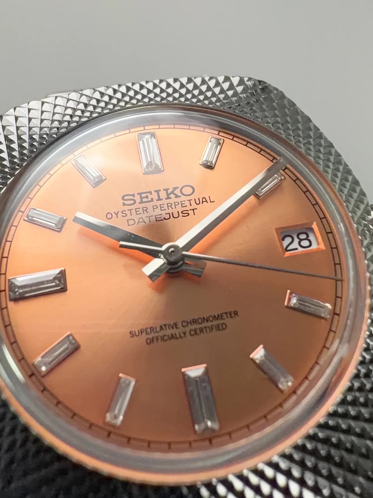 Custom S. Mod 36.5mm Clous de Paris Guilloche Salmon Diamond Datejust Automatic Watch  — image 6