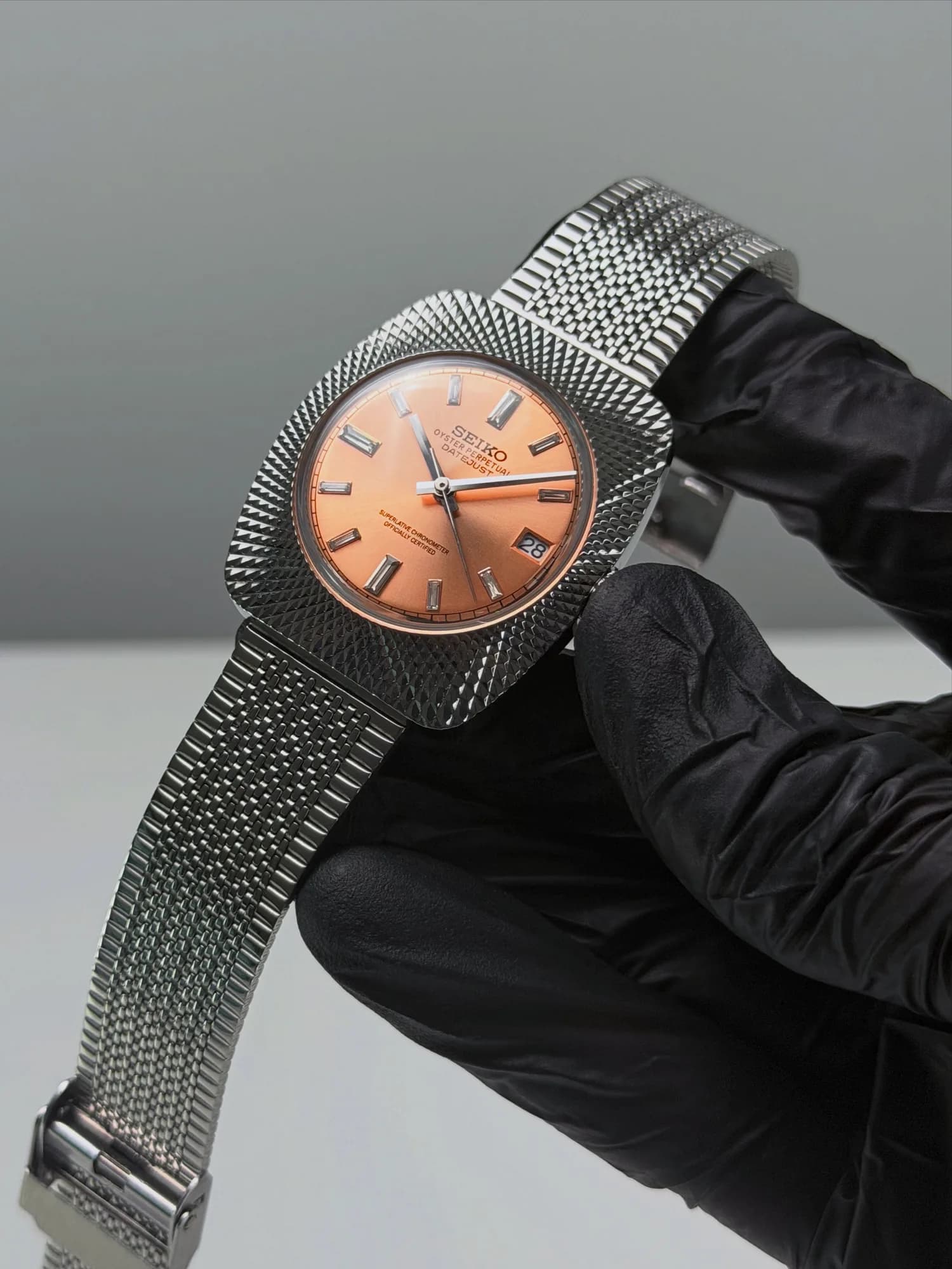 Custom S. Mod 36.5mm Clous de Paris Guilloche Salmon Diamond Datejust Automatic Watch  — image 7