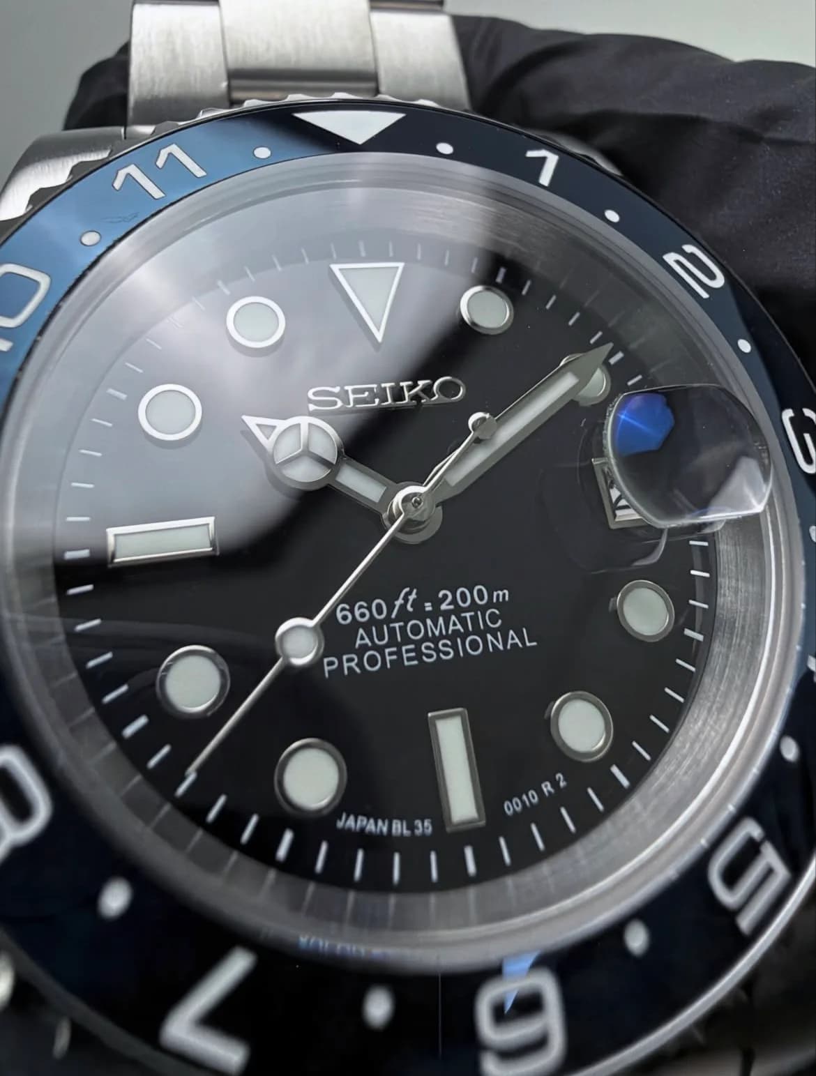 Custom S. Mod 40mm Gloss Black Chrome Blue Dual Time Sub Automatic Watch — image 6
