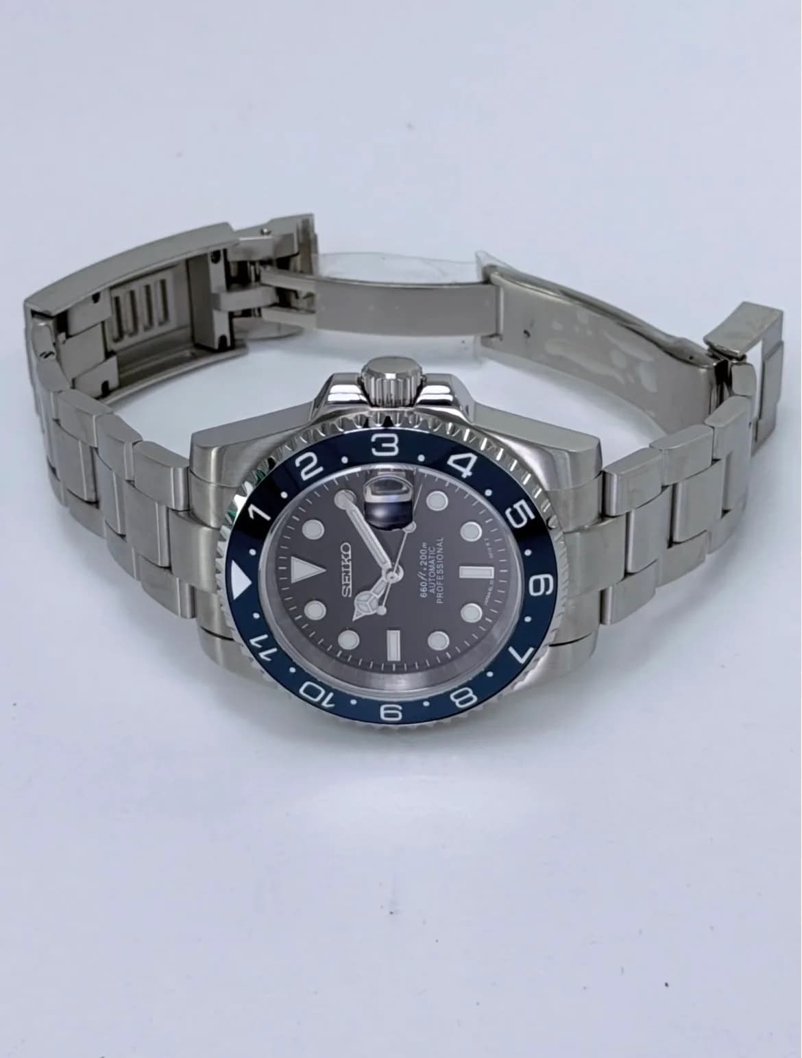 Custom S. Mod 40mm Gloss Black Chrome Blue Dual Time Sub Automatic Watch — image 7