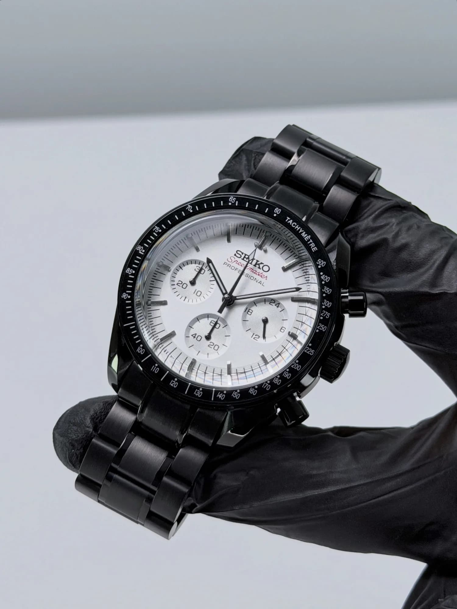 Custom S. Mod 40mm Black White Speedy Quartz Chronograph Watch  — image 2