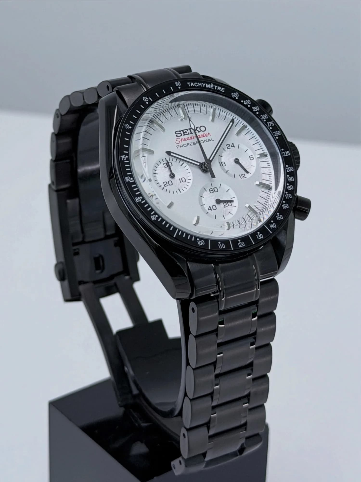 Custom S. Mod 40mm Black White Speedy Quartz Chronograph Watch  — image 3
