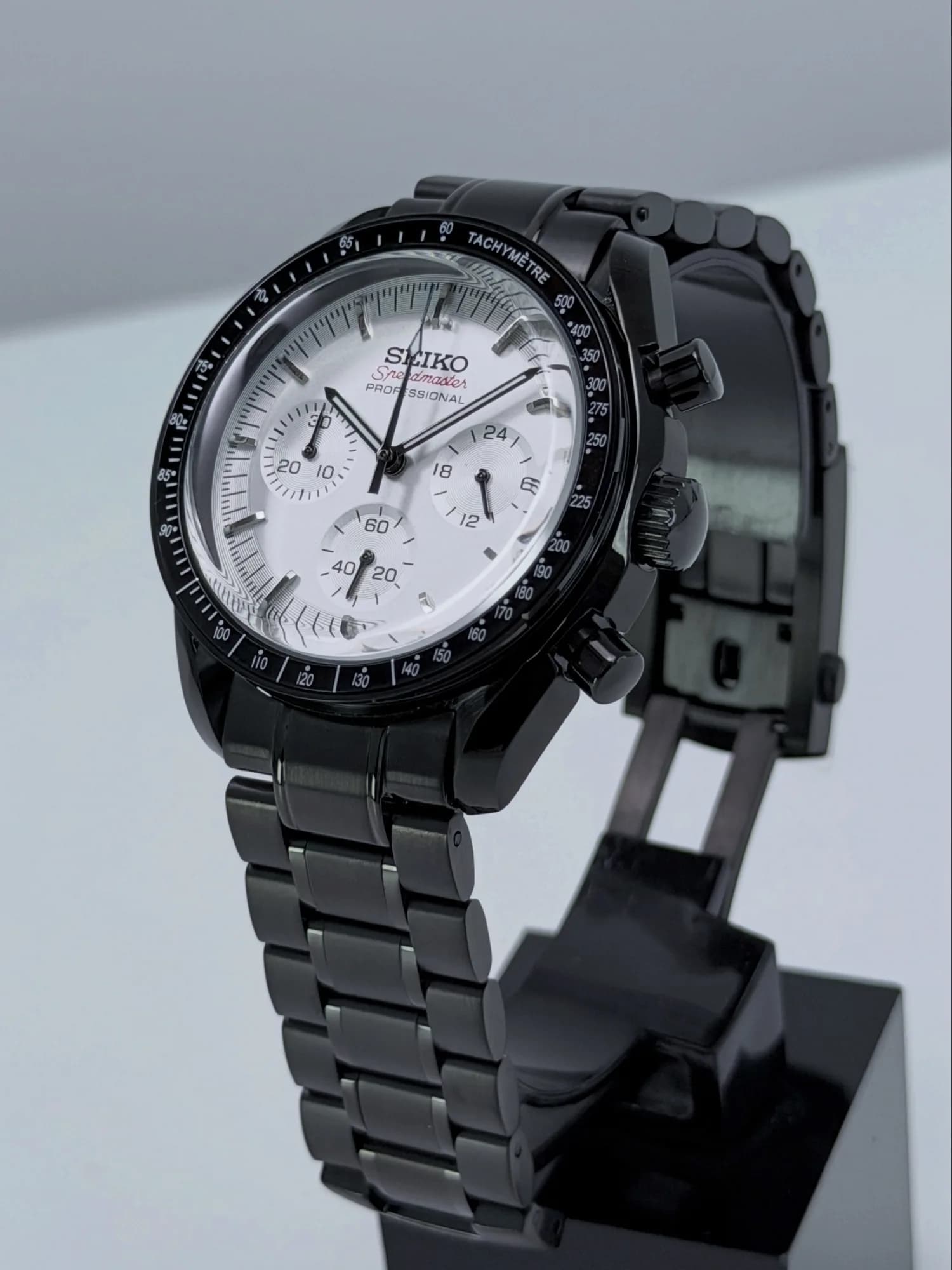 Custom S. Mod 40mm Black White Speedy Quartz Chronograph Watch  — image 4