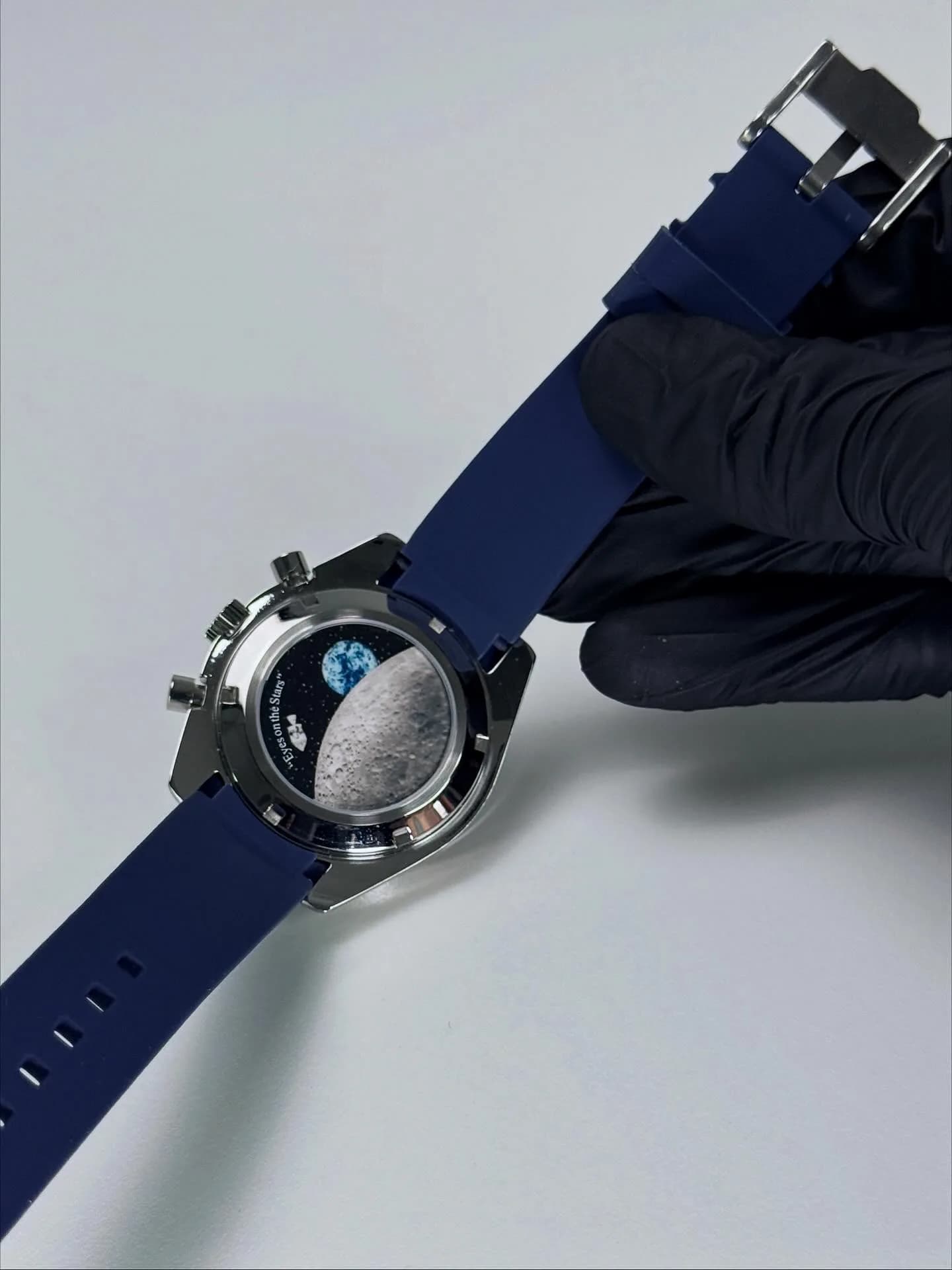 Custom S. Mod 40mm Reverse Blue Panda Speedy on Rubber Strap (Quartz Chronograph) — image 7