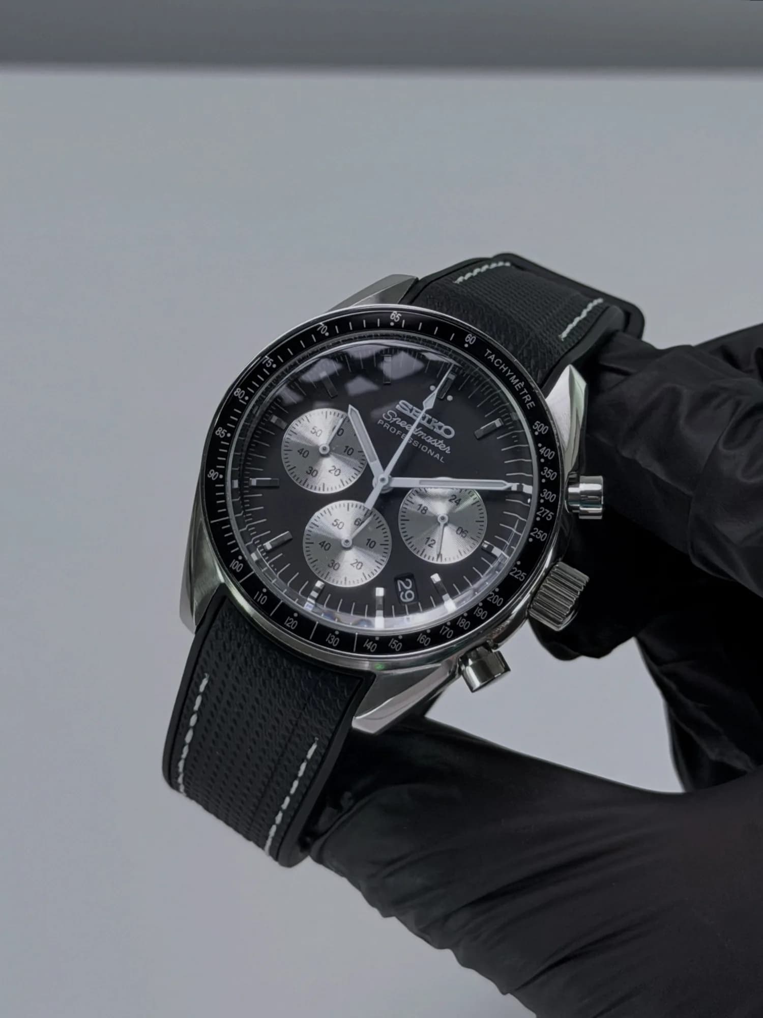 Custom S. Mod 40mm Black Panda Speedy Quartz Chronograph Watch — image 2