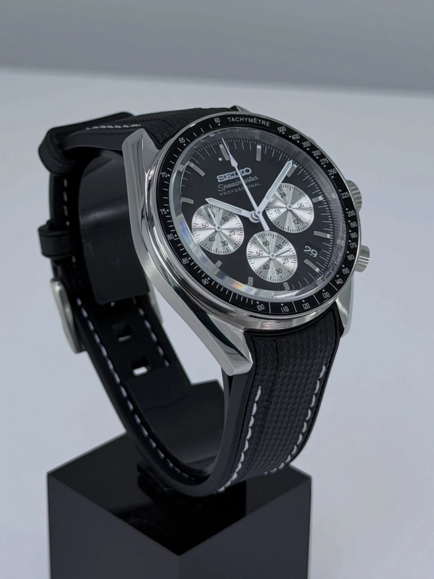 Custom S. Mod 40mm Black Panda Speedy Quartz Chronograph Watch — image 3