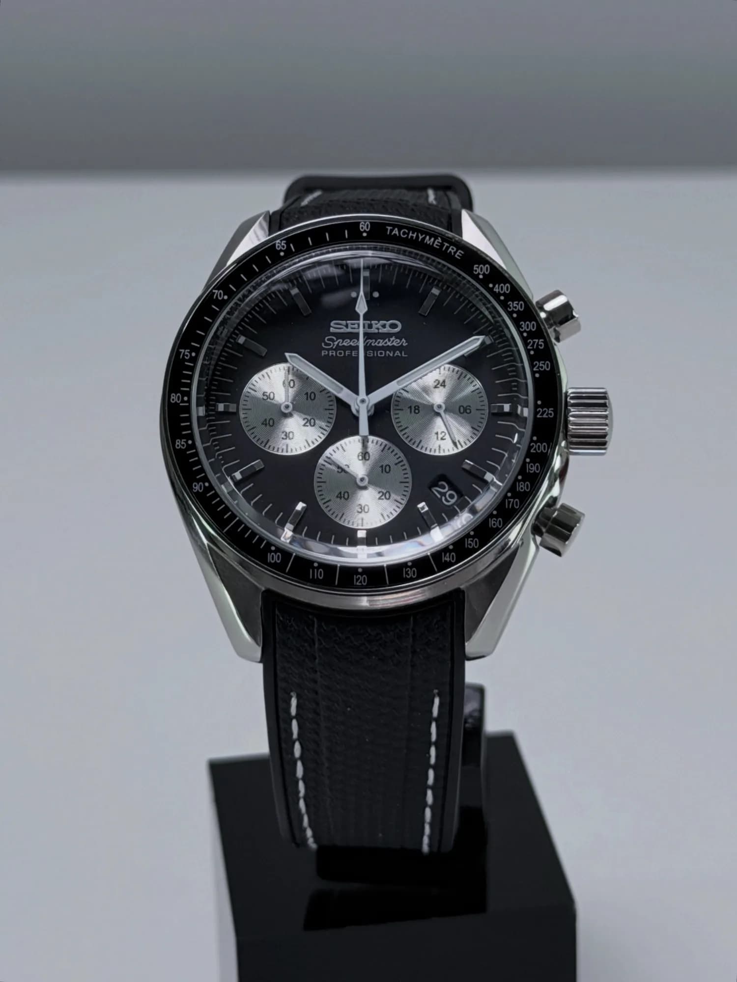 Custom S. Mod 40mm Black Panda Speedy Quartz Chronograph Watch — image 5