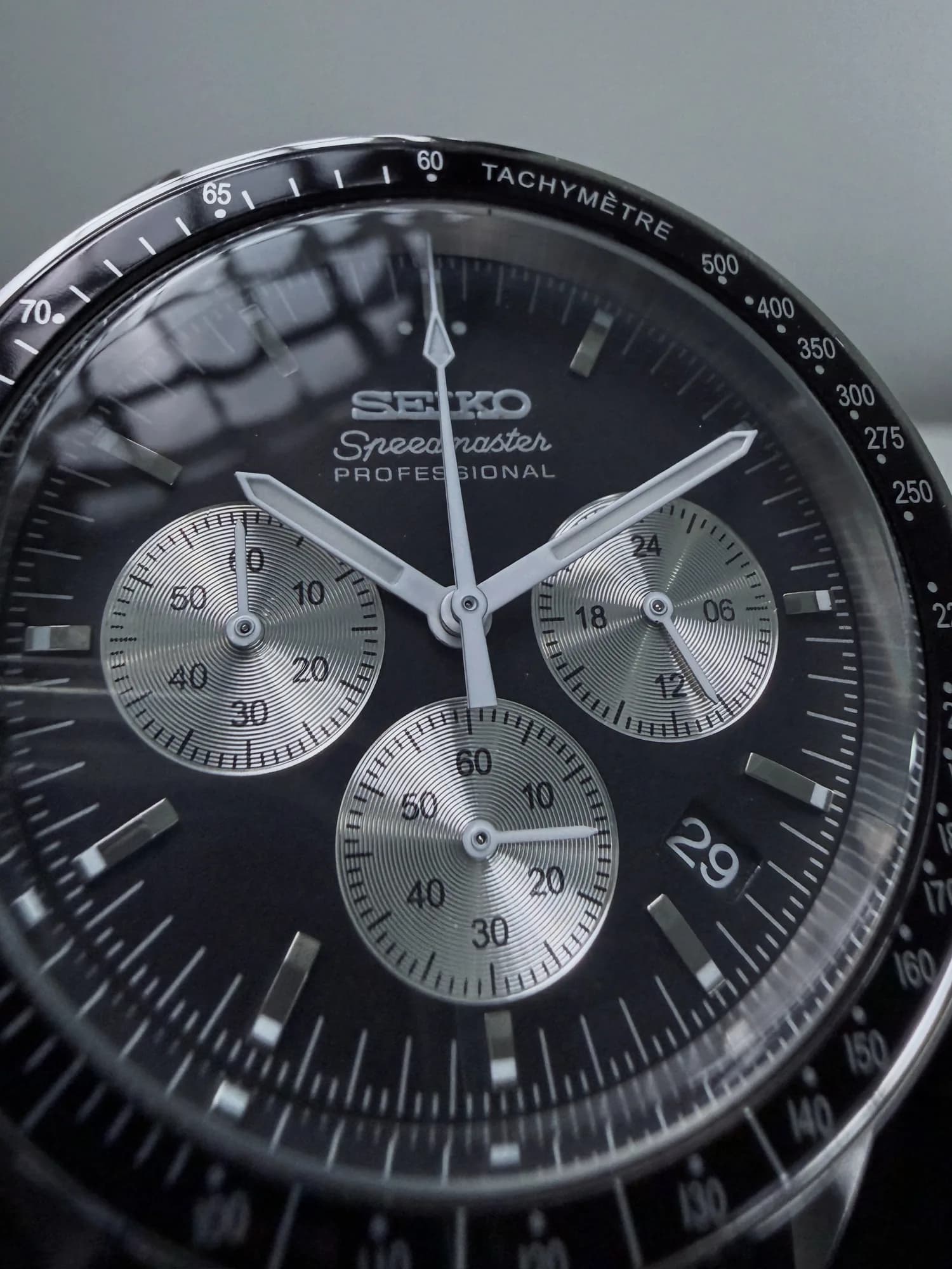Custom S. Mod 40mm Black Panda Speedy Quartz Chronograph Watch — image 6