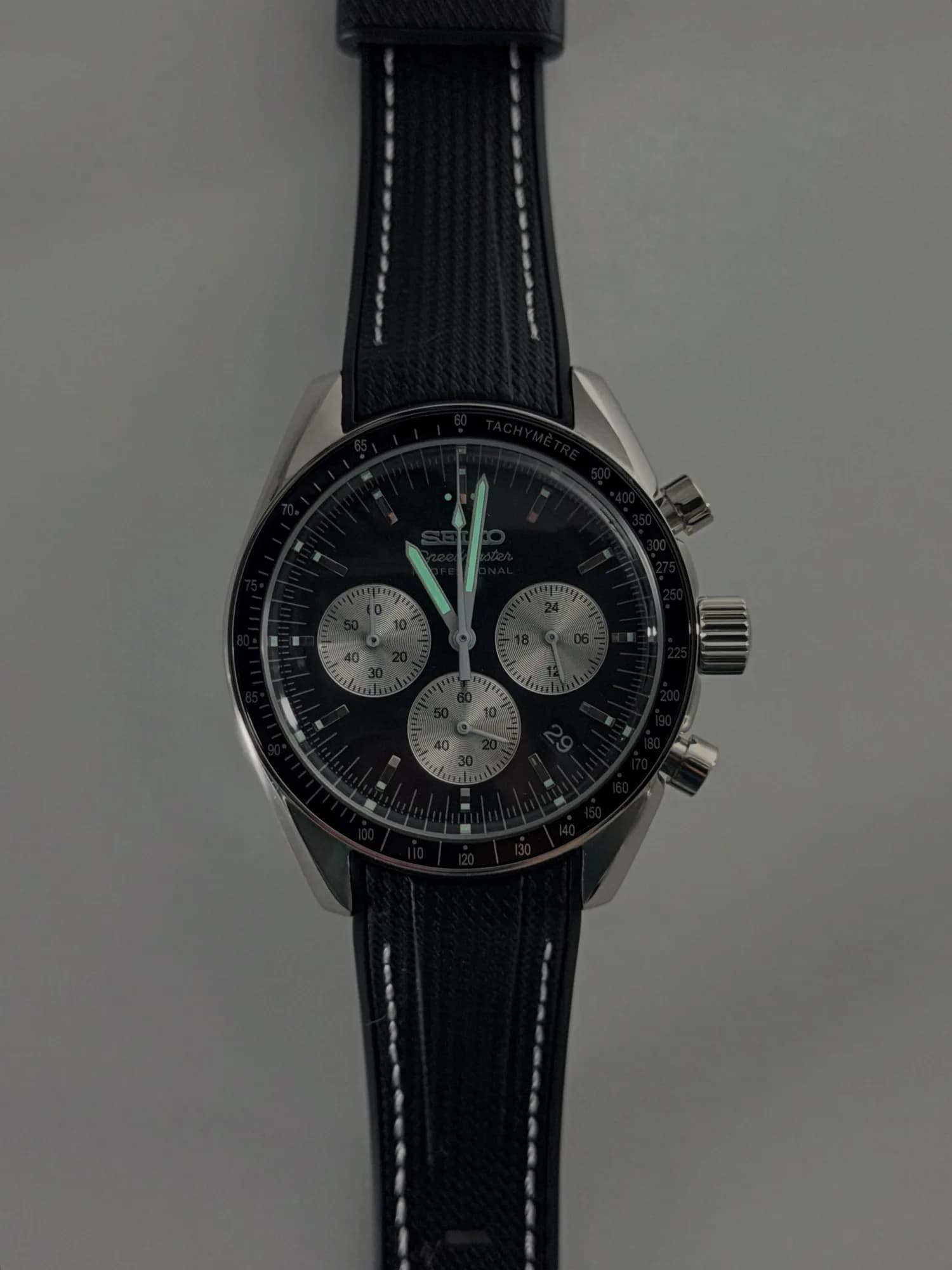 Custom S. Mod 40mm Black Panda Speedy Quartz Chronograph Watch — image 10