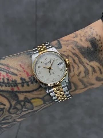 32mm 1991 2-Tone Tudor Prince Date 18K Gold Bezel “Tapestry” Dial Diamond Markers ref.72033 Automatic Watch Only — image 1