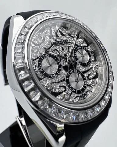 Custom S. Mod 39.5mm Silver Diamond Tiger Daytona Quartz Chronograph — image 3