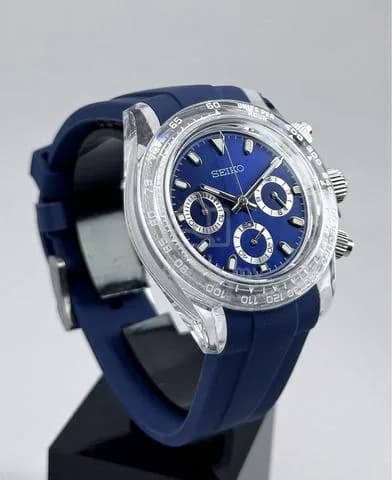 Custom S. Mod 39.5mm Navy Blue Clear Plastic Daytona (Quartz Chronograph) — image 4