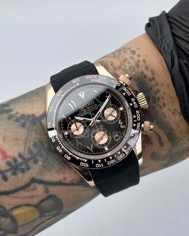 Custom S. Mod 39.5mm Black Rose Arabic Daytona Quartz Chronograph — image 1