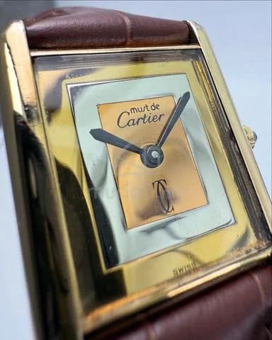 24x31mm 1980s LM Cartier Tank Vermeil Must De “Trinity” Dial Gold Plated Quartz ref.81006 Watch Only — image 3