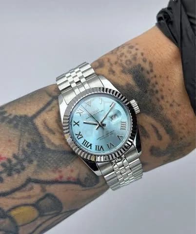 Custom S. Mod 31mm Ice Blue Roman Silver DateJust — image 1