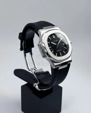 Custom S. Mod 40mm Black Nautilus w/ Rubber Strap Butterfly Buckle — image 3