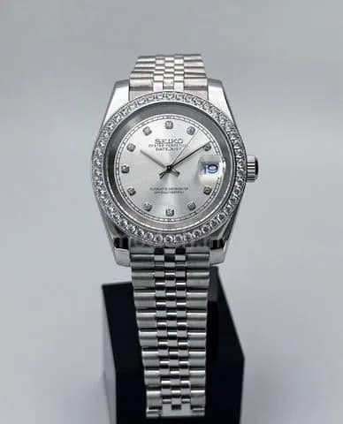 Custom S. Mod 39mm Silver Double Diamond DateJust w/ Double Endlink Jubilee — image 4