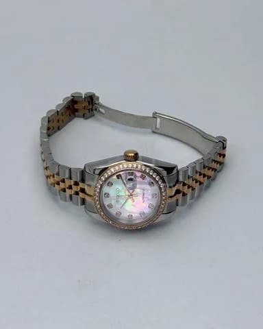 Custom S. Mod 31mm 2-Tone Silver Rose Gold White Pearl Double Diamond Datejust — image 5