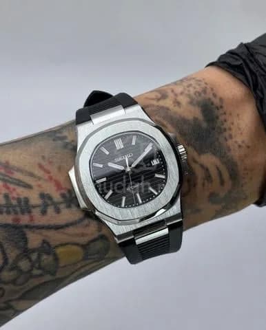 Custom S. Mod 40mm Black Nautilus w/ Rubber Strap Butterfly Buckle — image 1