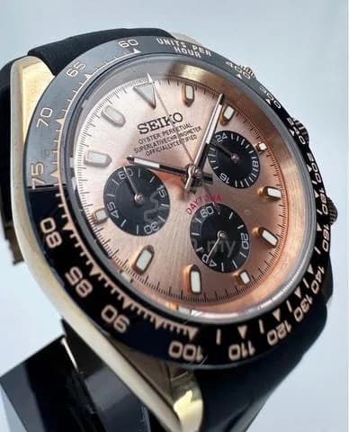 Custom S. Mod 39.5mm Salmon Rose Gold Daytona Quartz Chronograph — image 4
