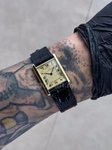 24x31mm 1980s Cartier Tank Vermeil Must De Champagne Lemon Dial Gold Plated Manual Winding cal.78-1 LM Watch Only — image 1