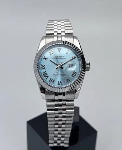Custom S. Mod 31mm Ice Blue Roman Silver DateJust — image 2