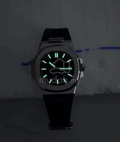 Custom S. Mod 40mm Black Nautilus w/ Rubber Strap Butterfly Buckle — image 2