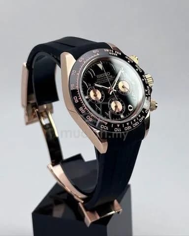 Custom S. Mod 39.5mm Black Rose Arabic Daytona Quartz Chronograph — image 4