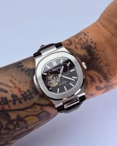 Custom S. Mod 40mm Black Open Heart Silver Naut — image 1