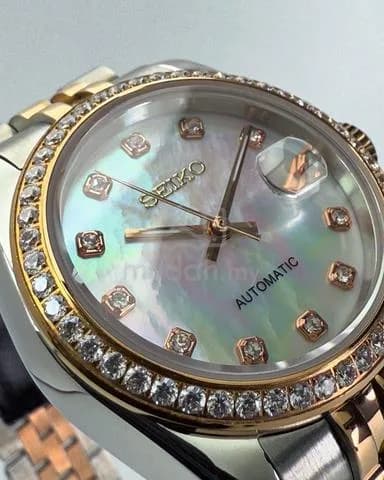Custom S. Mod 31mm 2-Tone Silver Rose Gold White Pearl Double Diamond Datejust — image 3