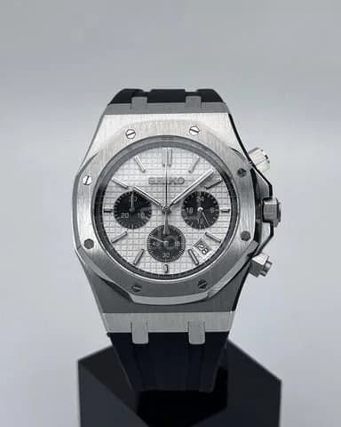 Custom S. Mod 42mm White Panda Quartz Chronograph AP on Rubber Strap — image 3