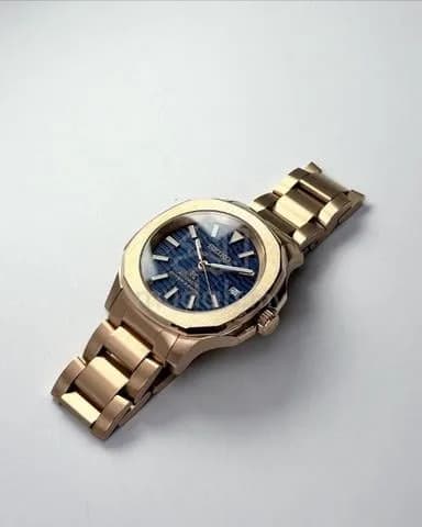 Custom S. Mod Fluted Blue DJ Rose Gold Nautilus on Bracelet 40mm — image 2