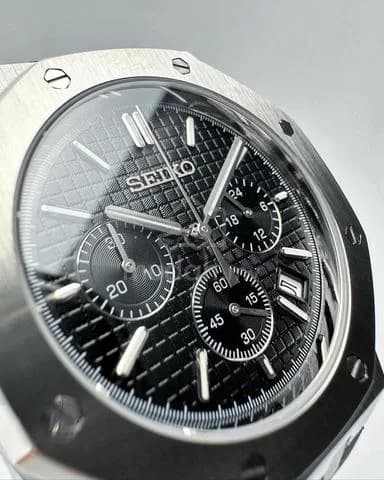 Custom S. Mod 42mm Black Quartz Chronograph Silver AP on Rubber Strap — image 3