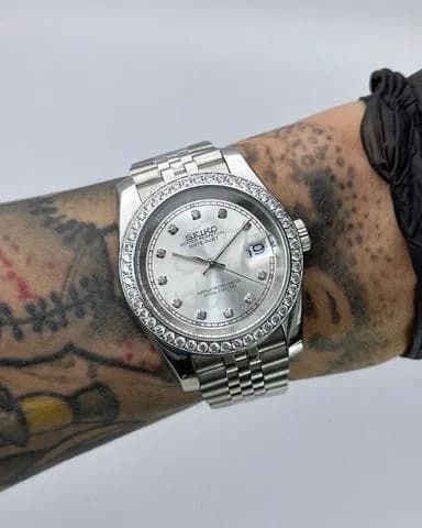 Custom S. Mod 39mm Silver Double Diamond DateJust w/ Double Endlink Jubilee — image 1