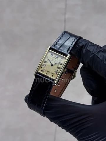 24x31mm 1980s Cartier Tank Vermeil Must De Champagne Lemon Dial Gold Plated Manual Winding cal.78-1 LM Watch Only — image 4